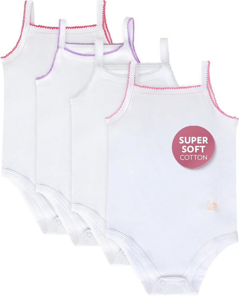 Feathers Tank Top Baby Girl Undershirts - Super Soft Cotton One-Piece Toddler Bodysuit (4 Pack) (Multicolor) - Image 1